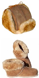 Sheepskin slippers, boots, sheepskin hats, gloves, seat covers, etc.